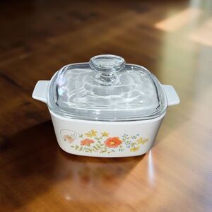 Vintage Corning Ware Wildflower Casserole Dish & Glass Lid A-1 1/2 B 1 1/2 QT